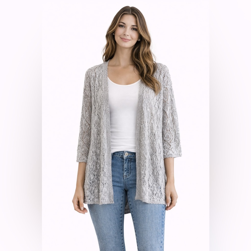 Maurices Sparkle Silver Gray Open Front Cardigan Sweater